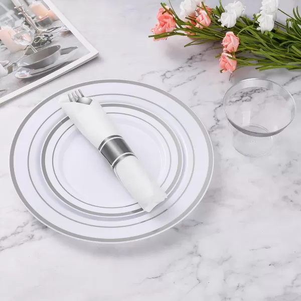 Goodluck 50 Pack Pre Rolled Gold Plastic Silverware, Wrapped Plastic Cutlery Set with Napkin Include 50 Forks, 50 Knives, 50 Spoons and 50 Napkins, Fancy Disposable Silverware for Party, Wedding