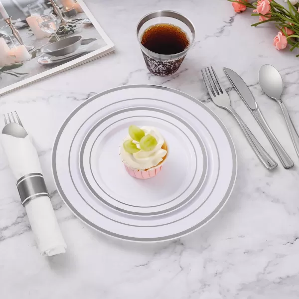 Goodluck 50 Pack Pre Rolled Gold Plastic Silverware, Wrapped Plastic Cutlery Set with Napkin Include 50 Forks, 50 Knives, 50 Spoons and 50 Napkins, Fancy Disposable Silverware for Party, Wedding