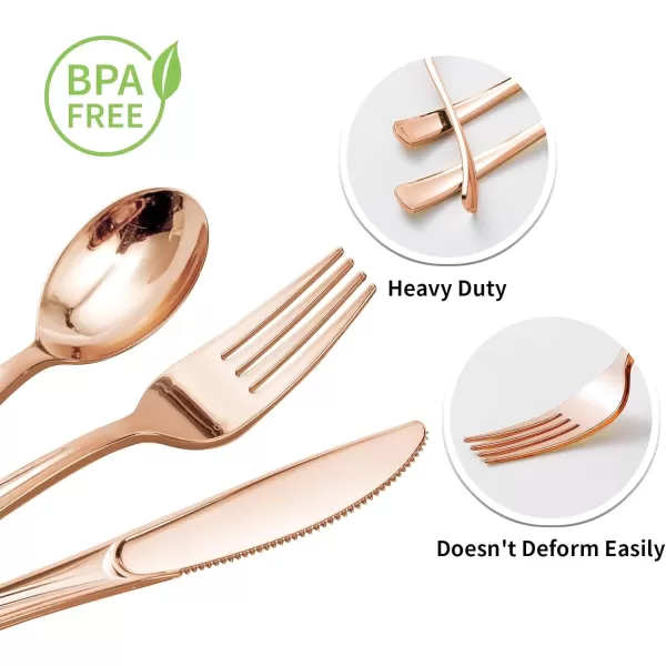 Goodluck 50 Pack Pre Rolled Gold Plastic Silverware, Wrapped Plastic Cutlery Set with Napkin Include 50 Forks, 50 Knives, 50 Spoons and 50 Napkins, Fancy Disposable Silverware for Party, Wedding