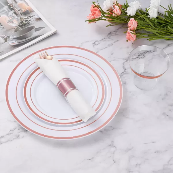 Goodluck 50 Pack Pre Rolled Gold Plastic Silverware, Wrapped Plastic Cutlery Set with Napkin Include 50 Forks, 50 Knives, 50 Spoons and 50 Napkins, Fancy Disposable Silverware for Party, Wedding