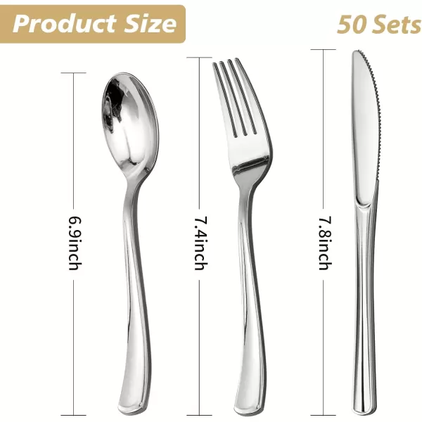 Goodluck 500 Silver Plastic Silverware, Silver Utensil Disposable, Plastic Cutlery Set of 200 Forks, 150 Spoons, 150 Knives for Wedding, Party