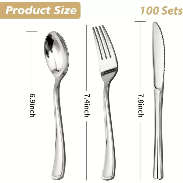 Goodluck 500 Silver Plastic Silverware, Silver Utensil Disposable, Plastic Cutlery Set of 200 Forks, 150 Spoons, 150 Knives for Wedding, Party