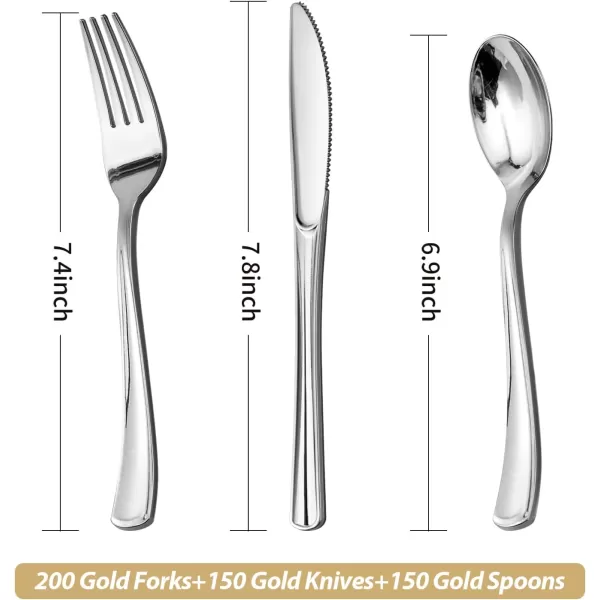Goodluck 500 Silver Plastic Silverware, Silver Utensil Disposable, Plastic Cutlery Set of 200 Forks, 150 Spoons, 150 Knives for Wedding, Party