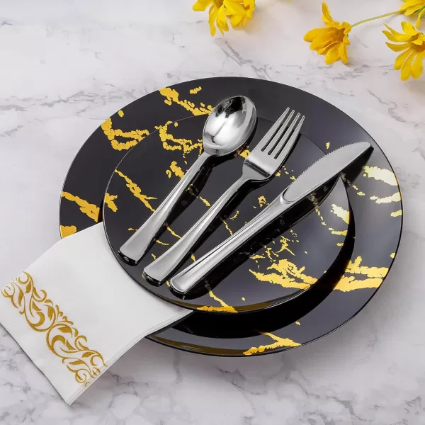 Goodluck 500 Silver Plastic Silverware, Silver Utensil Disposable, Plastic Cutlery Set of 200 Forks, 150 Spoons, 150 Knives for Wedding, Party
