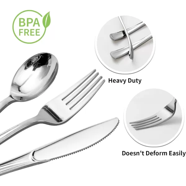 Goodluck 500 Silver Plastic Silverware, Silver Utensil Disposable, Plastic Cutlery Set of 200 Forks, 150 Spoons, 150 Knives for Wedding, Party