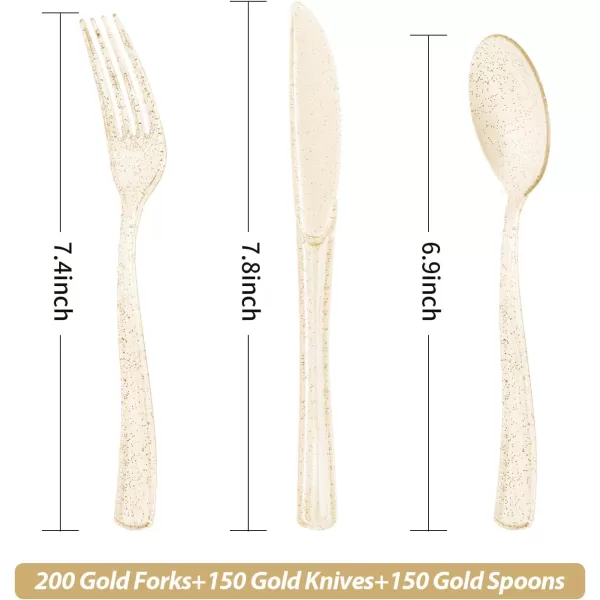 Goodluck 500 Silver Plastic Silverware, Silver Utensil Disposable, Plastic Cutlery Set of 200 Forks, 150 Spoons, 150 Knives for Wedding, Party