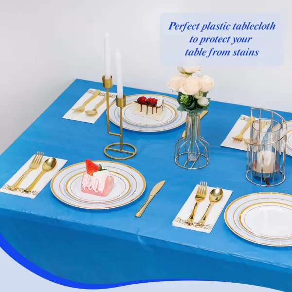 Goodluck 54 Inch X 100 Feet Plastic Table Cloths with Cutter Box, Disposable Table Cloths for Parties, Tablecloth Plastic for Party, Banquet, Wedding, Birthday, Anniversary Decorations, Blue
