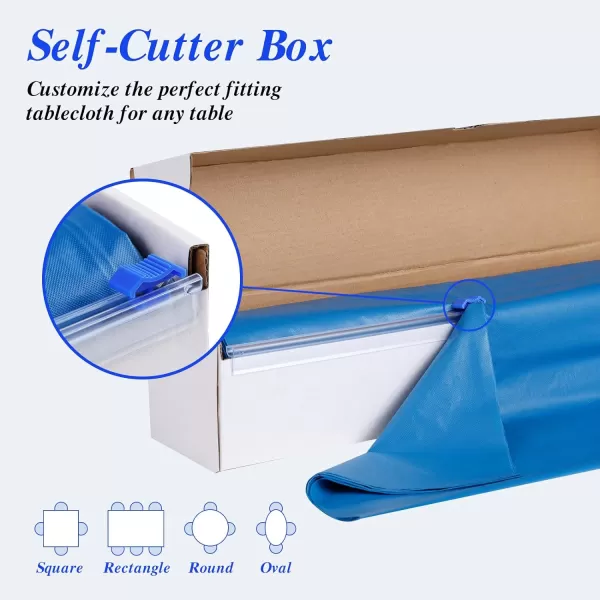 Goodluck 54 Inch X 100 Feet Plastic Table Cloths with Cutter Box, Disposable Table Cloths for Parties, Tablecloth Plastic for Party, Banquet, Wedding, Birthday, Anniversary Decorations, Blue