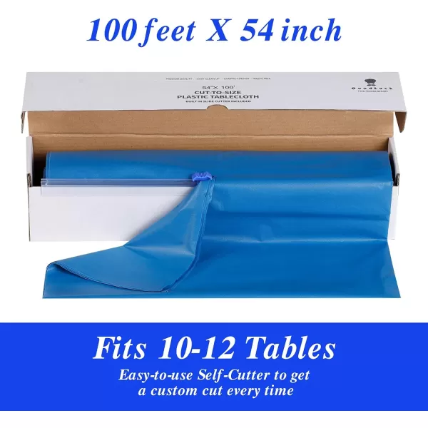 Goodluck 54 Inch X 100 Feet Plastic Table Cloths with Cutter Box, Disposable Table Cloths for Parties, Tablecloth Plastic for Party, Banquet, Wedding, Birthday, Anniversary Decorations, Blue