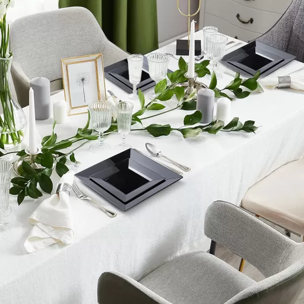 Goodluck 60 Pack Disposable Square Plastic Plates, Heavy Duty 30pcs Dinner Plates 9.5" and 30pcs Dessert Plates 6.5", Fancy Disposable Plates for Wedding, Holiday Party, Birthday, White