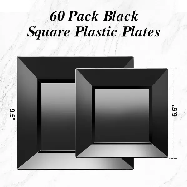 Goodluck 60 Pack Disposable Square Plastic Plates, Heavy Duty 30pcs Dinner Plates 9.5" and 30pcs Dessert Plates 6.5", Fancy Disposable Plates for Wedding, Holiday Party, Birthday, White
