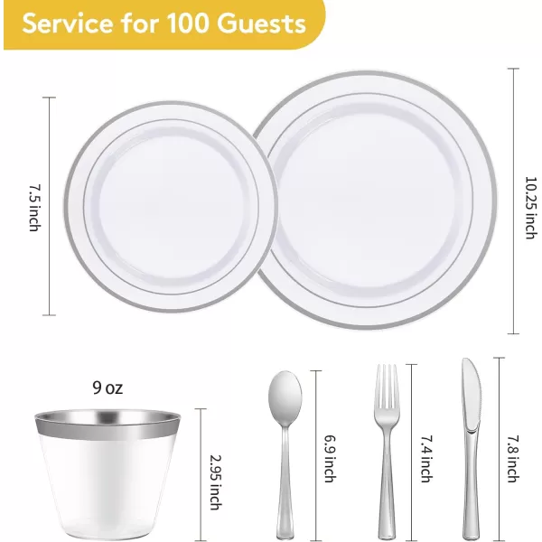 Goodluck 600 Pieces Gold Disposable Plates for 100 Guests, Plastic Plates for Party, Dinnerware Set of 100 Dinner Plates, 100 Salad Plates, 100 Spoons, 100 Forks, 100 Knives, 100 Cups