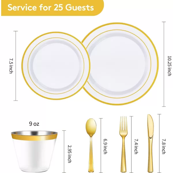 Goodluck 600 Pieces Gold Disposable Plates for 100 Guests, Plastic Plates for Party, Dinnerware Set of 100 Dinner Plates, 100 Salad Plates, 100 Spoons, 100 Forks, 100 Knives, 100 Cups