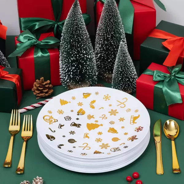 Goodluck 600 Pieces Gold Disposable Plates for 100 Guests, Plastic Plates for Party, Dinnerware Set of 100 Dinner Plates, 100 Salad Plates, 100 Spoons, 100 Forks, 100 Knives, 100 Cups)