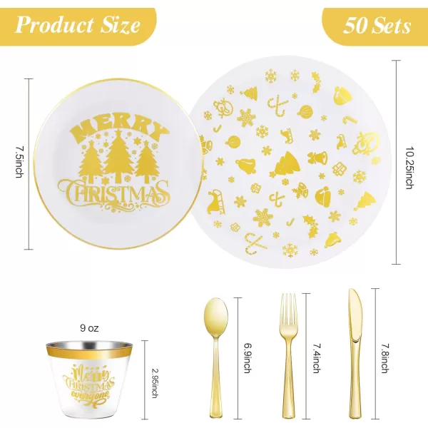 Goodluck 600 Pieces Gold Disposable Plates for 100 Guests, Plastic Plates for Party, Dinnerware Set of 100 Dinner Plates, 100 Salad Plates, 100 Spoons, 100 Forks, 100 Knives, 100 Cups)