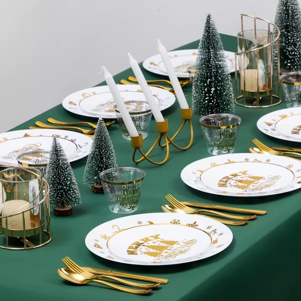 Goodluck 600 Pieces Gold Disposable Plates for 100 Guests, Plastic Plates for Party, Dinnerware Set of 100 Dinner Plates, 100 Salad Plates, 100 Spoons, 100 Forks, 100 Knives, 100 Cups)