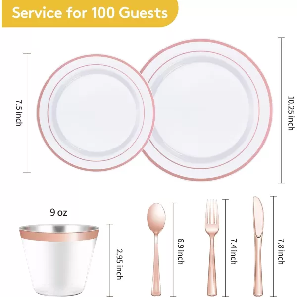 Goodluck 600 Pieces Gold Disposable Plates for 100 Guests, Plastic Plates for Party, Dinnerware Set of 100 Dinner Plates, 100 Salad Plates, 100 Spoons, 100 Forks, 100 Knives, 100 Cups