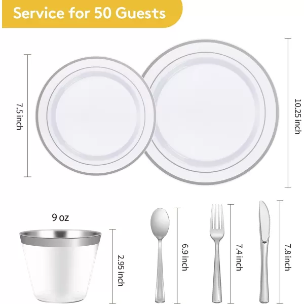 Goodluck 600 Pieces Gold Disposable Plates for 100 Guests, Plastic Plates for Party, Dinnerware Set of 100 Dinner Plates, 100 Salad Plates, 100 Spoons, 100 Forks, 100 Knives, 100 Cups