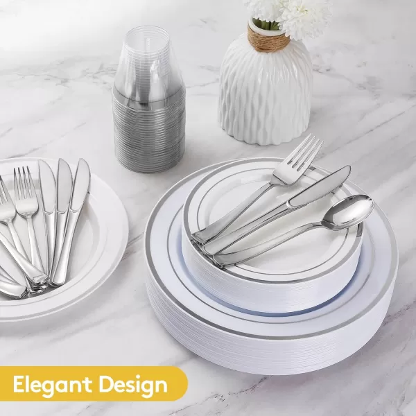 Goodluck 600 Pieces Gold Disposable Plates for 100 Guests, Plastic Plates for Party, Dinnerware Set of 100 Dinner Plates, 100 Salad Plates, 100 Spoons, 100 Forks, 100 Knives, 100 Cups