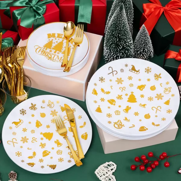 Goodluck 600 Pieces Gold Disposable Plates for 100 Guests, Plastic Plates for Party, Dinnerware Set of 100 Dinner Plates, 100 Salad Plates, 100 Spoons, 100 Forks, 100 Knives, 100 Cups)
