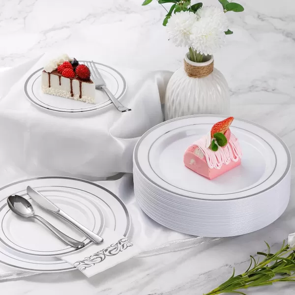 Goodluck 700 Piece Rose Gold Dinnerware Set for 100 Guests, Plastic Plates Disposable for Party, Include: 100 Dinner Plates, 100 Dessert Plates, 100 Paper Napkins, 100 Cups, 100 Silverware Set