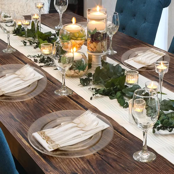 Goodluck 700 Piece Rose Gold Dinnerware Set for 100 Guests, Plastic Plates Disposable for Party, Include: 100 Dinner Plates, 100 Dessert Plates, 100 Paper Napkins, 100 Cups, 100 Silverware Set
