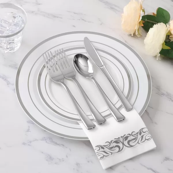 Goodluck 700 Piece Rose Gold Dinnerware Set for 100 Guests, Plastic Plates Disposable for Party, Include: 100 Dinner Plates, 100 Dessert Plates, 100 Paper Napkins, 100 Cups, 100 Silverware Set