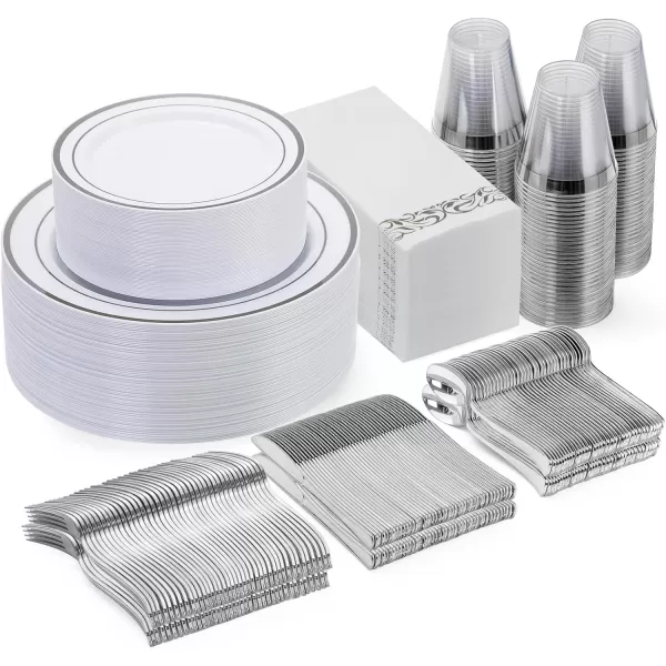 Goodluck 700 Piece Rose Gold Dinnerware Set for 100 Guests, Plastic Plates Disposable for Party, Include: 100 Dinner Plates, 100 Dessert Plates, 100 Paper Napkins, 100 Cups, 100 Silverware Set
