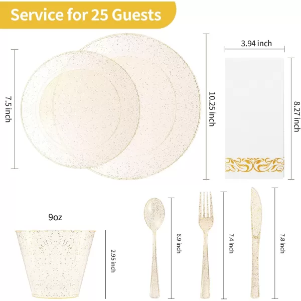 Goodluck 700 Piece Rose Gold Dinnerware Set for 100 Guests, Plastic Plates Disposable for Party, Include: 100 Dinner Plates, 100 Dessert Plates, 100 Paper Napkins, 100 Cups, 100 Silverware Set