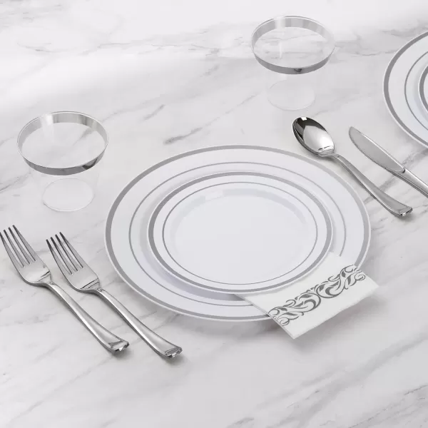 Goodluck 700 Piece Rose Gold Dinnerware Set for 100 Guests, Plastic Plates Disposable for Party, Include: 100 Dinner Plates, 100 Dessert Plates, 100 Paper Napkins, 100 Cups, 100 Silverware Set