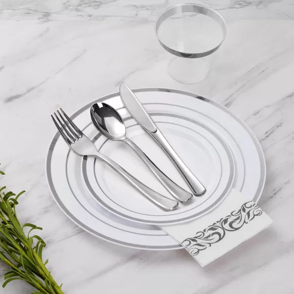 Goodluck 700 Piece Rose Gold Dinnerware Set for 100 Guests, Plastic Plates Disposable for Party, Include: 100 Dinner Plates, 100 Dessert Plates, 100 Paper Napkins, 100 Cups, 100 Silverware Set
