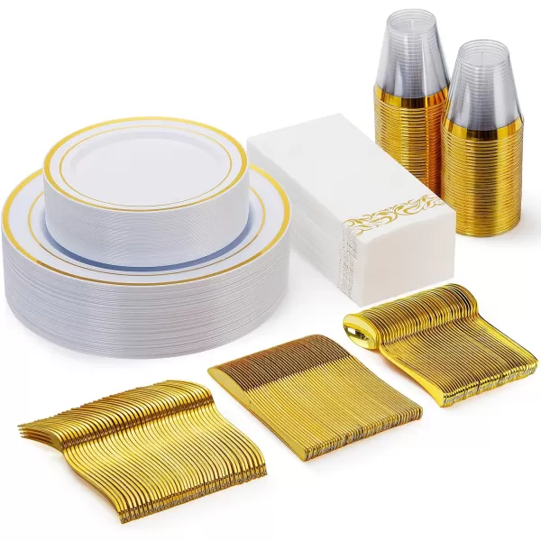 Goodluck 700 Piece Rose Gold Dinnerware Set for 100 Guests, Plastic Plates Disposable for Party, Include: 100 Dinner Plates, 100 Dessert Plates, 100 Paper Napkins, 100 Cups, 100 Silverware Set