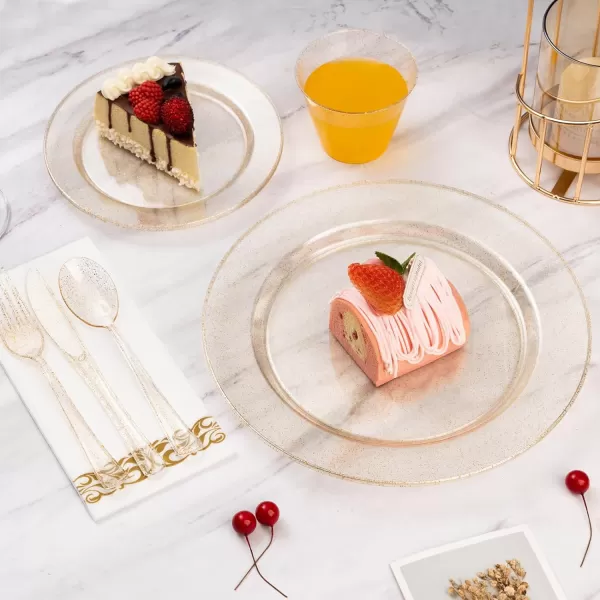 Goodluck 700 Piece Rose Gold Dinnerware Set for 100 Guests, Plastic Plates Disposable for Party, Include: 100 Dinner Plates, 100 Dessert Plates, 100 Paper Napkins, 100 Cups, 100 Silverware Set