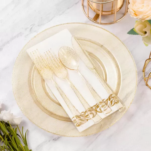Goodluck 700 Piece Rose Gold Dinnerware Set for 100 Guests, Plastic Plates Disposable for Party, Include: 100 Dinner Plates, 100 Dessert Plates, 100 Paper Napkins, 100 Cups, 100 Silverware Set