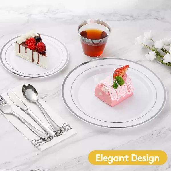 Goodluck 700 Piece Rose Gold Dinnerware Set for 100 Guests, Plastic Plates Disposable for Party, Include: 100 Dinner Plates, 100 Dessert Plates, 100 Paper Napkins, 100 Cups, 100 Silverware Set
