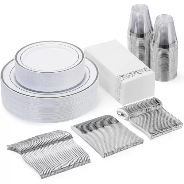 Goodluck 700 Piece Rose Gold Dinnerware Set for 100 Guests, Plastic Plates Disposable for Party, Include: 100 Dinner Plates, 100 Dessert Plates, 100 Paper Napkins, 100 Cups, 100 Silverware Set