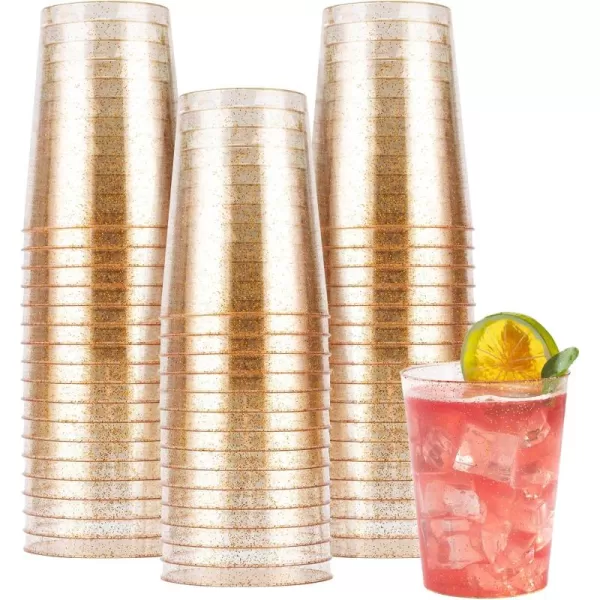 200PCS 9oz Glitter Plastic Cups for Party, Disposable Gold Cups, Plastic Cocktail Glasses for Wedding Thanksgiving, Christmas, and Parties