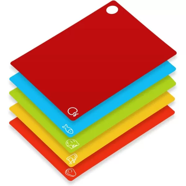 5 Pieces Flexible Cutting Boards, BPA Free Plastic Cutting Boards for Kitchen, Non Slip Cutting Mat for Meat and Vegetables