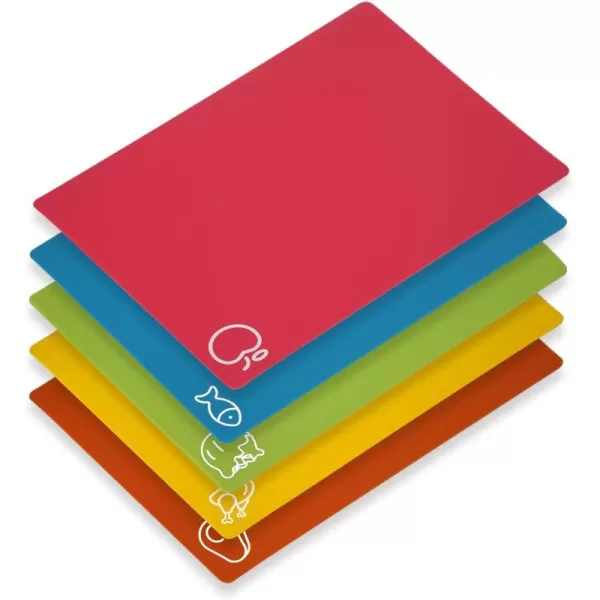 5 Pieces Flexible Cutting Boards, BPA Free Plastic Cutting Boards for Kitchen, Non Slip Cutting Mat for Meat and Vegetables