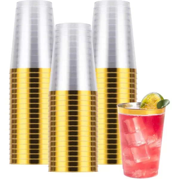 Goodluck 100PCS 9oz Gold Plastic Cups for Party, Disposable Gold Rim Cups, Plastic Cocktail Glasses for Wedding Thanksgiving, Christmas, and Parties
