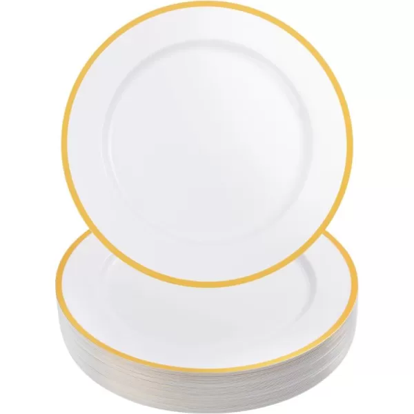 Goodluck 12 Inch Charger Plates, 25 Pack White Charger Plates with Gold Trim, Plastic Charger Plate Bulk for Dinner, Wedding, Party, Event Decoration
