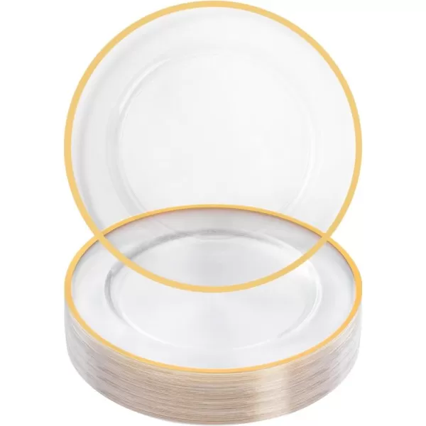 Goodluck 12 Inch Charger Plates, 25 Pack White Charger Plates with Gold Trim, Plastic Charger Plate Bulk for Dinner, Wedding, Party, Event Decoration