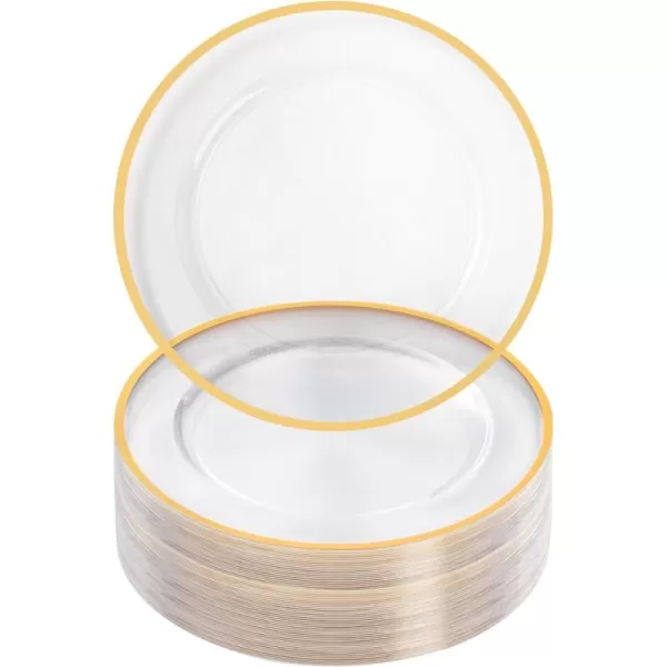 Goodluck 12-Inch Charger Plates, 50 Pack White Charger Plates with Gold Trim, Gold Chargers for Dinner Plates, Plastic Charger Plates Bulk for Dinner, Wedding, Party, Event Table Decoration