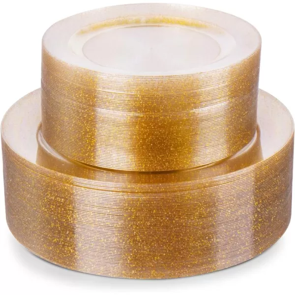 Goodluck 120PCS Gold Plastic Plates, Heavy Duty Disposable Gold Plates with 60 10.25 inch Dinner Plates and 60 7.5 inch Dessert Plates, Disposable Plates for Party, Holiday, Wedding