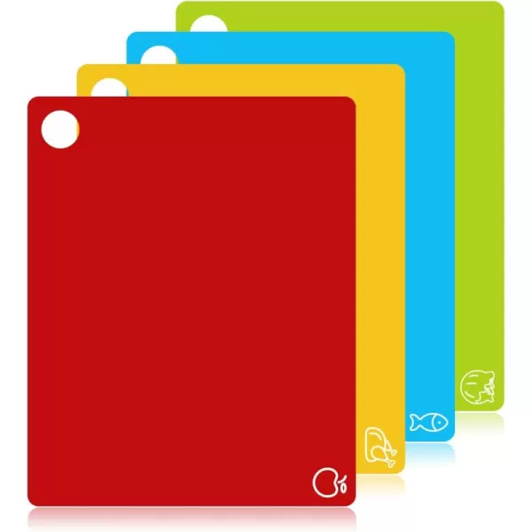 Goodluck 4 Pieces Flexible Cutting Boards, BPA Free Plastic Cutting Boards for Kitchen, Non Slip Cutting Mat for Meat and Vegetables