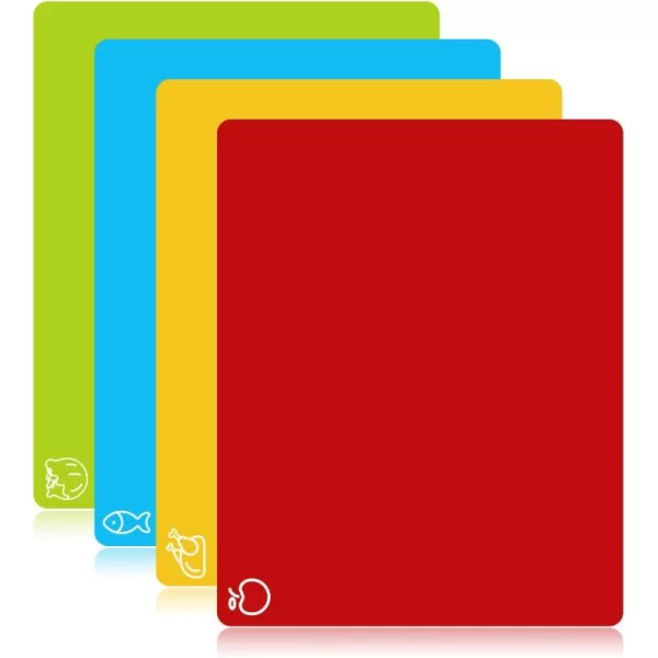 Goodluck 4 Pieces Flexible Cutting Boards, BPA Free Plastic Cutting Boards for Kitchen, Non Slip Cutting Mat for Meat and Vegetables