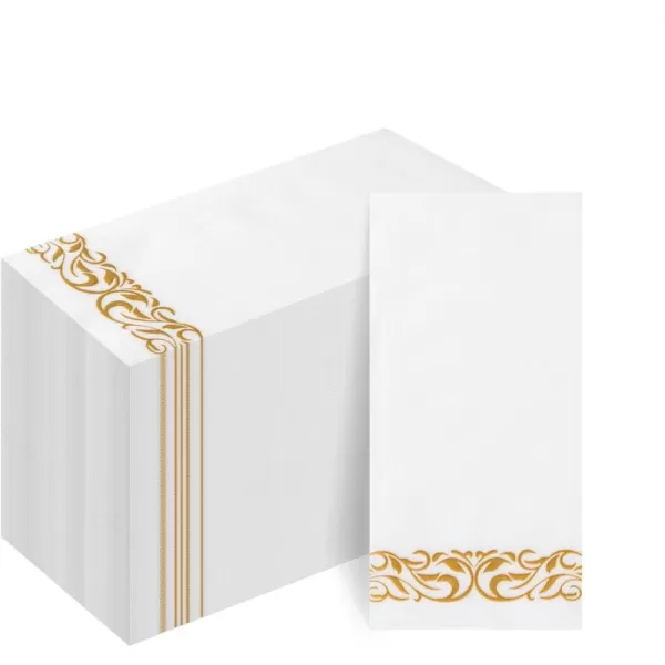 Goodluck 400 Pack Disposable Gold Napkins, Decorative Linen Like Dinner Napkins, Soft and Absorbent Party Napkins, Guest Hand Towels for Bathroom, Kitchen, Parties, Dinners or Events