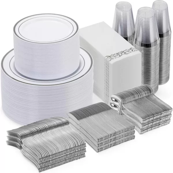 Goodluck 700 Piece Rose Gold Dinnerware Set for 100 Guests, Plastic Plates Disposable for Party, Include: 100 Dinner Plates, 100 Dessert Plates, 100 Paper Napkins, 100 Cups, 100 Silverware Set