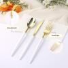 image:imageGoodluck 150 Pcs Pink Gold Plastic Silverware Heavy Duty Disposable Cutlery Set for 30 Guests Includes 50 Forks 50 Knives 50 Spoons Plastic Utensils Perfect for Wedding Birthday Party GraduationWhite