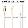 image:imageGoodluck 150 Pcs Pink Gold Plastic Silverware Heavy Duty Disposable Cutlery Set for 30 Guests Includes 50 Forks 50 Knives 50 Spoons Plastic Utensils Perfect for Wedding Birthday Party GraduationPink